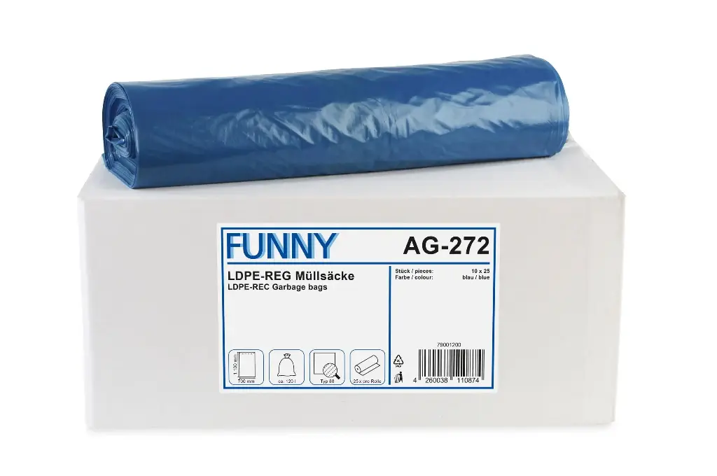 Müllsacke Stark 120 Liter blau LDPE-Regenerat  Typ 80 700x1100 mm 250 Stück/Karton