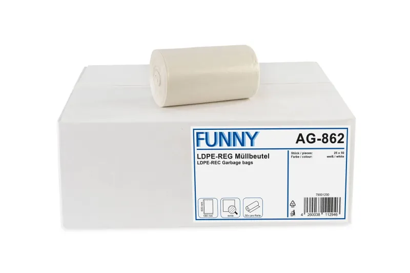 Müllsäcke Weiß 30 Liter LDPE-Regenerat  Extra ca. 500x600 mm 1250 Stück/Karton