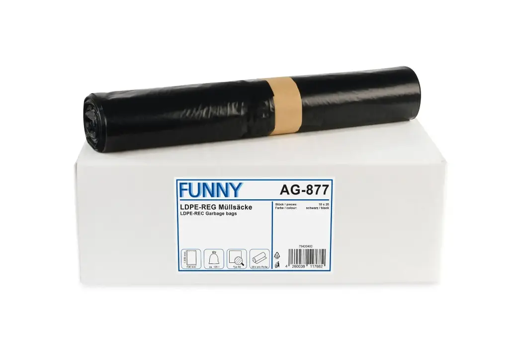 Müllsäcke Schwarz 120 Liter LDPE-Regenerat  Typ 60/ 700x1000 mm 200 Stück/Karton
