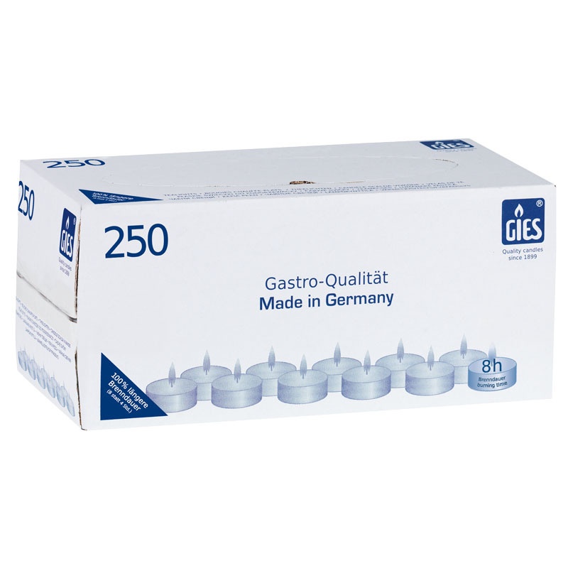 Teelichter Ø38mm Höhe:22mm 8h Brenndauer weiß 250 stk