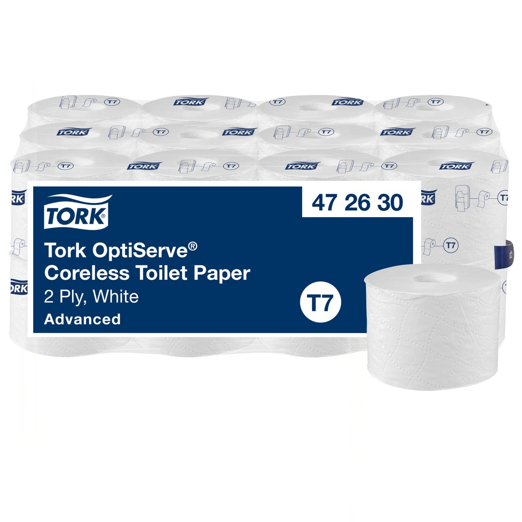 Tork OptiServe® Hülsenloses Midi Toilettenpapier 2-lagig Weiß T7 System  a 820 Blatt 24 Roll