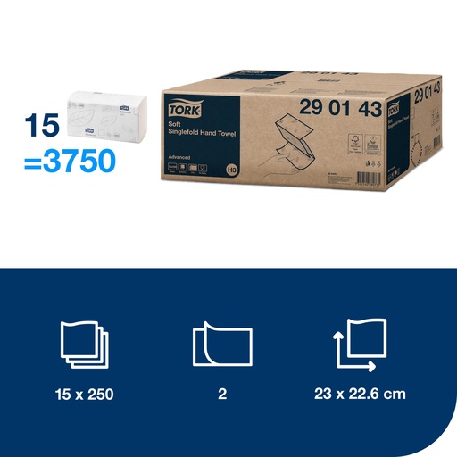 [290143] Tork weiche Zickzack-Handtücher Weiß H3 23x22,6cm 15x20=3750 Stück