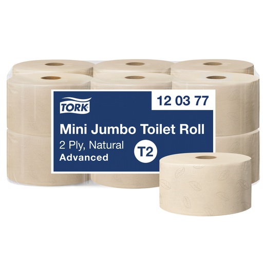 [120377] Tork Natur Mini Jumbo Toilettenpapier 2-lagig 9,4x20cm 850 Blatt d=18,8cm 12 Roll 170m