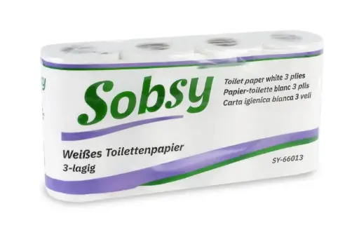 [ST77014] Toilettenpapier 3-lagig, 250 Blatt Zellstoff weiß, 8 x 8 Rollen ca. 3x15g/m²